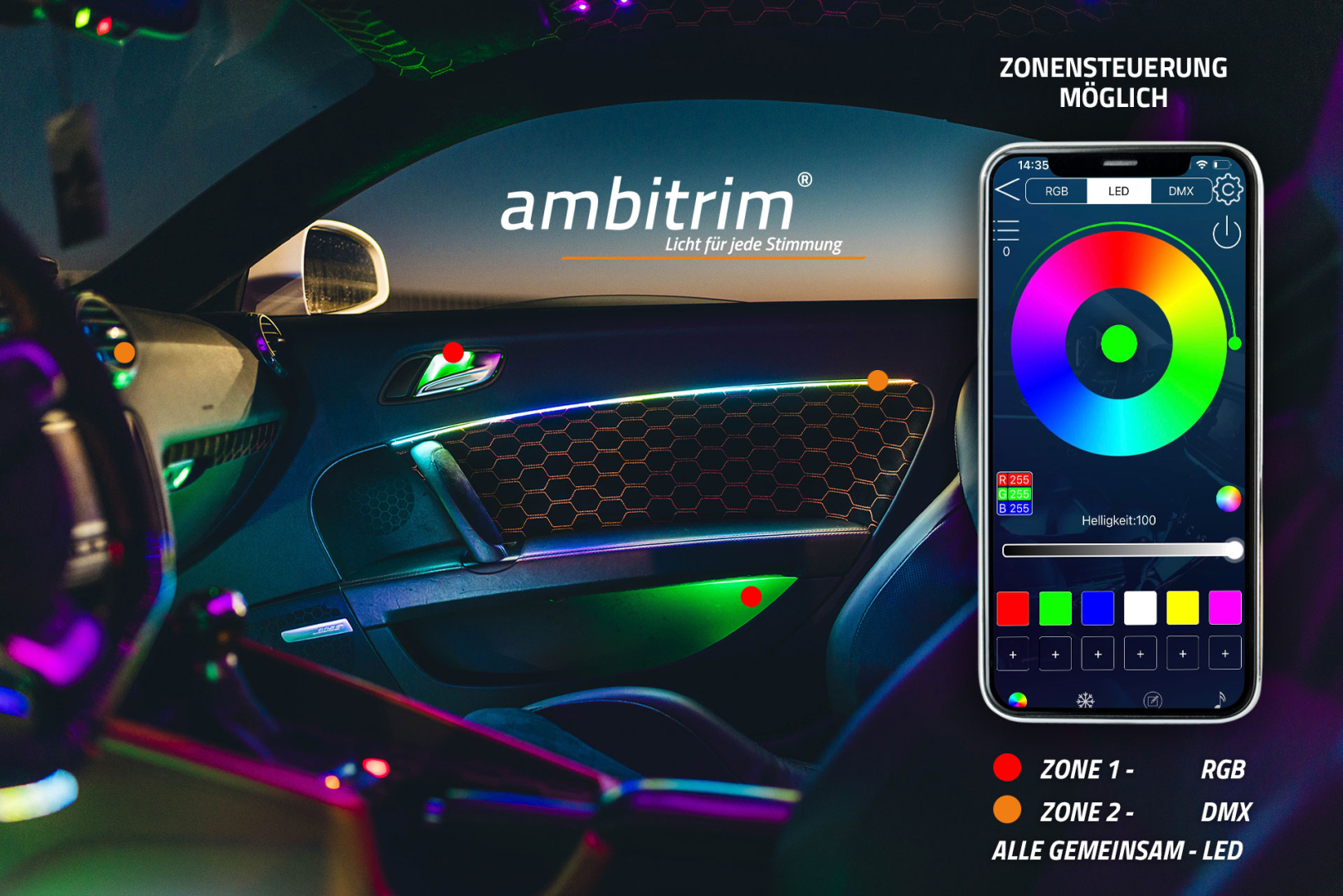 ambitrim® Digital PRO RGB RGBIC FULL LED Ambientebeleuchtung Sets Ambiente Lichtleiste